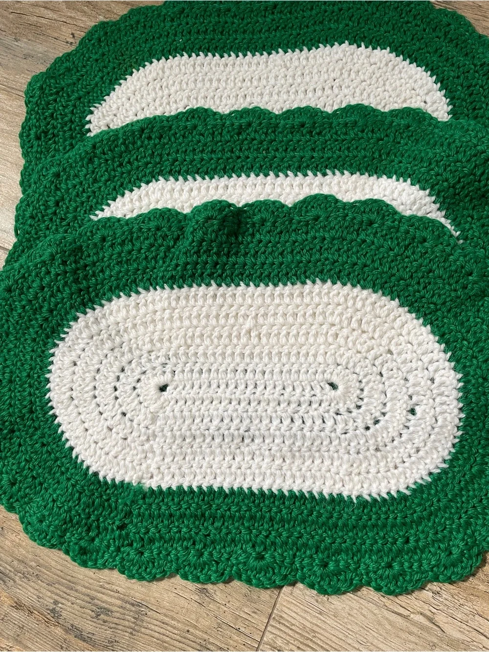 Green and Cream Handmade Crochet Placemats — Set of 4